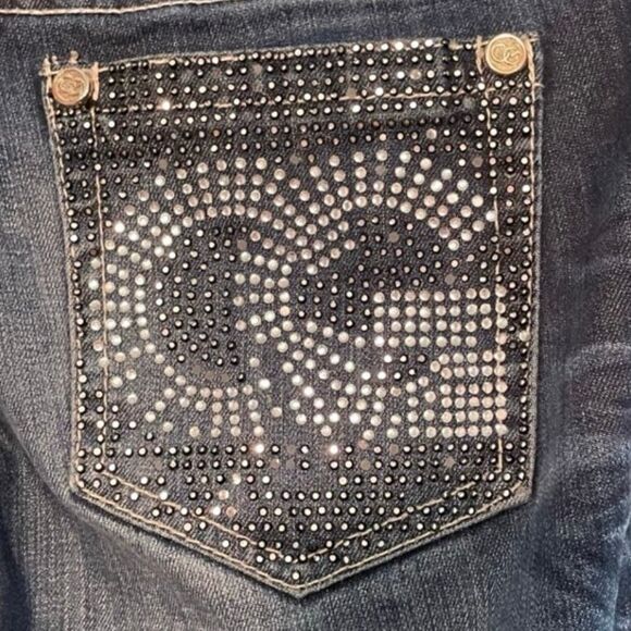 Y2K COOGI 8" Rhinestone Embellished Skinny Jeans Blue Dark Wash Contrast Stitchi - Picture 5 of 15
